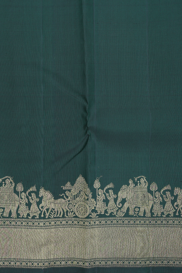 Kanchipuram Silk Saree In Forest Green With Zari Buttas