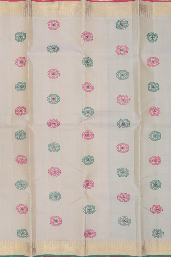 Kanchipuram Silk Saree In Beige With Threadwork Buttas