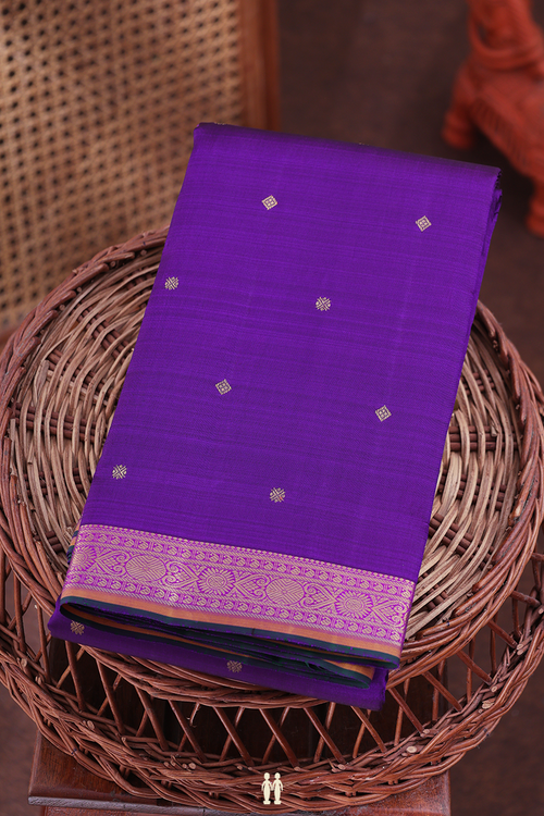 Kanchipuram Silk Saree In Royal Purple With Zari Buttas