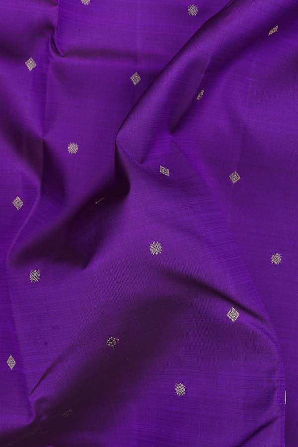Kanchipuram Silk Saree In Royal Purple With Zari Buttas