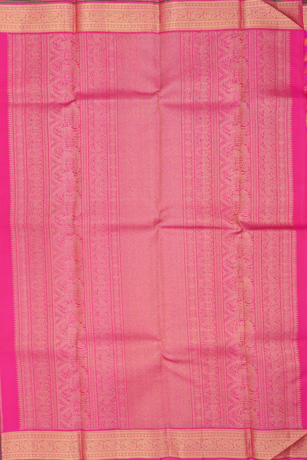Kanchipuram Silk Saree In Bright Orange With Checks Design