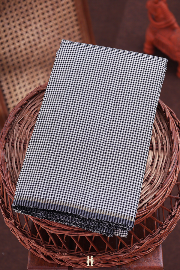Kanchipuram Silk Saree In Black And White With Checks Design