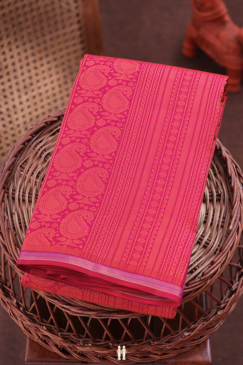 Kanchipuram Silk Saree In Pink With Jacquard Pattern