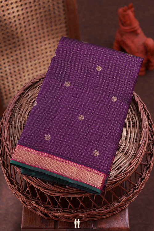 Kanchipuram Silk Saree In Purple With Checks Design