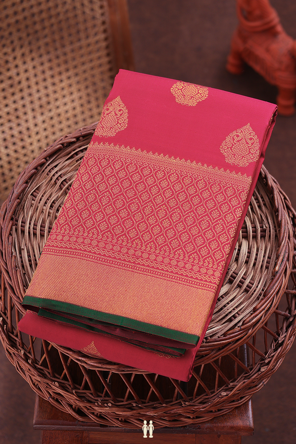 Kanchipuram Silk Saree In Red With Zari Buttas