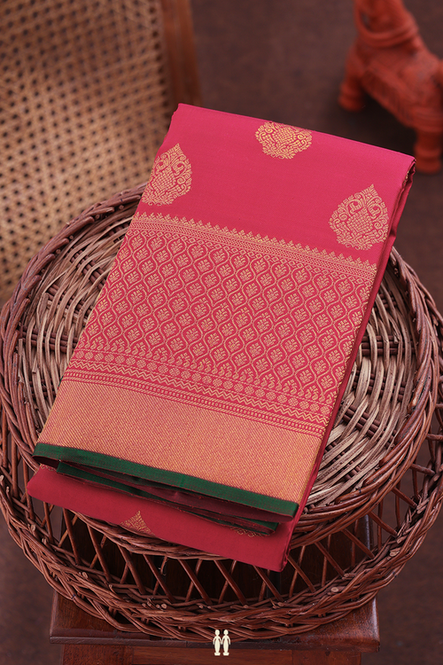 Kanchipuram Silk Saree In Red With Zari Buttas