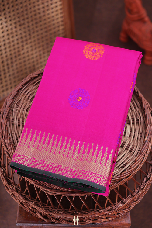 Kanchipuram Silk Saree In Magenta With Threadwork Buttas