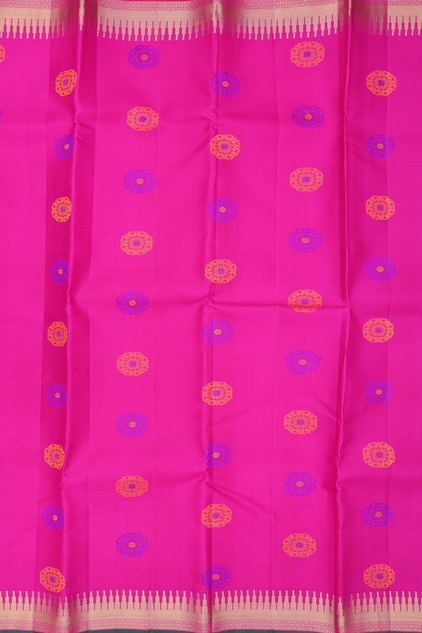 Kanchipuram Silk Saree In Magenta With Threadwork Buttas