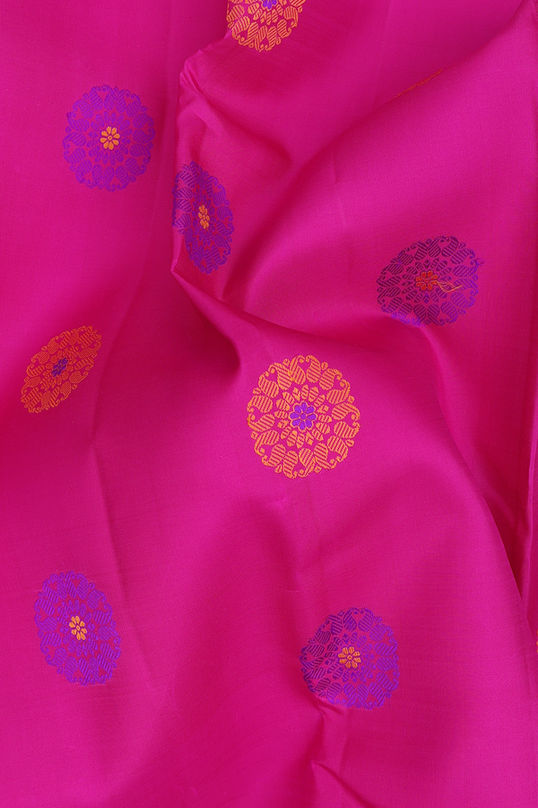 Kanchipuram Silk Saree In Magenta With Threadwork Buttas