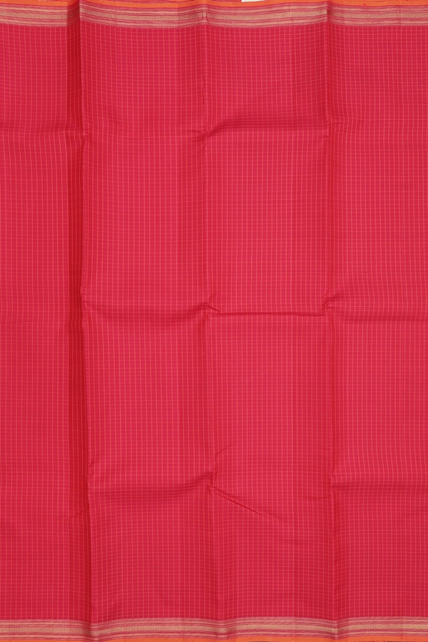 Kanchipuram Silk Saree In Scarlet Red With Checks Design
