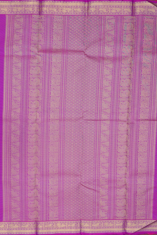 Kanchipuram Silk Saree In Blue Along Stripes With Buttas