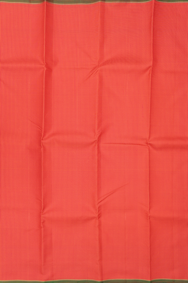 Kanchipuram Silk Saree In Red And Orange With Checks Design