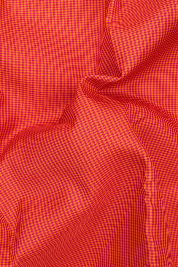 Kanchipuram Silk Saree In Red And Orange With Checks Design