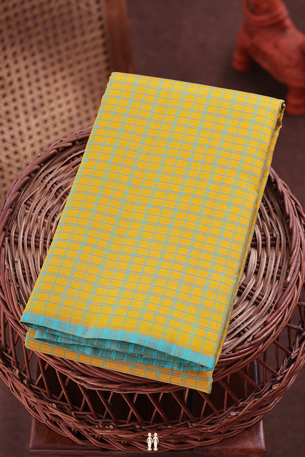 Kanchipuram Silk Saree In Yellow With Checks Design