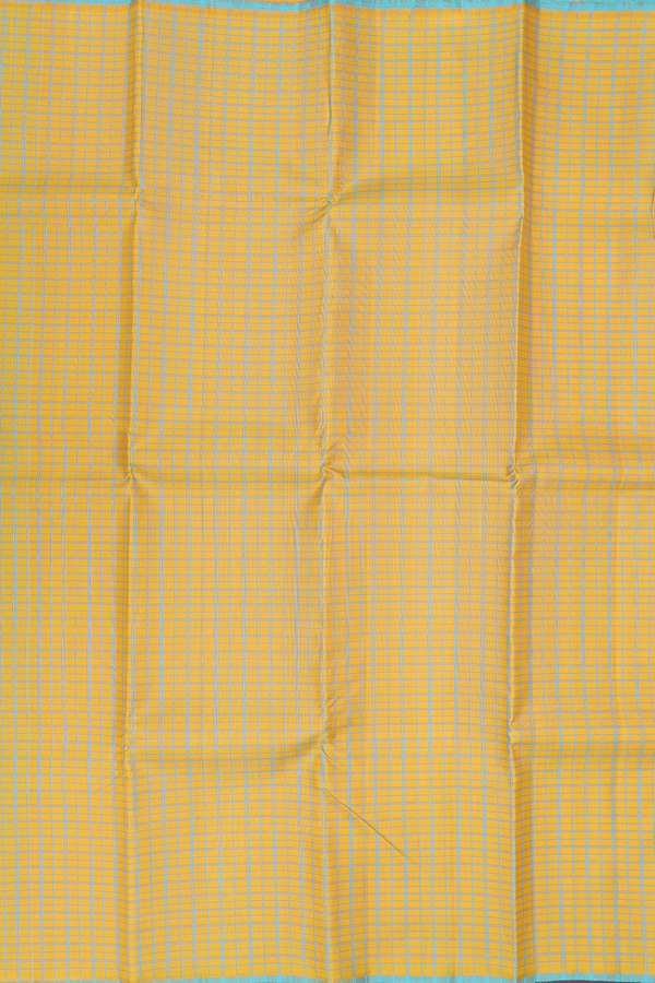 Kanchipuram Silk Saree In Yellow With Checks Design