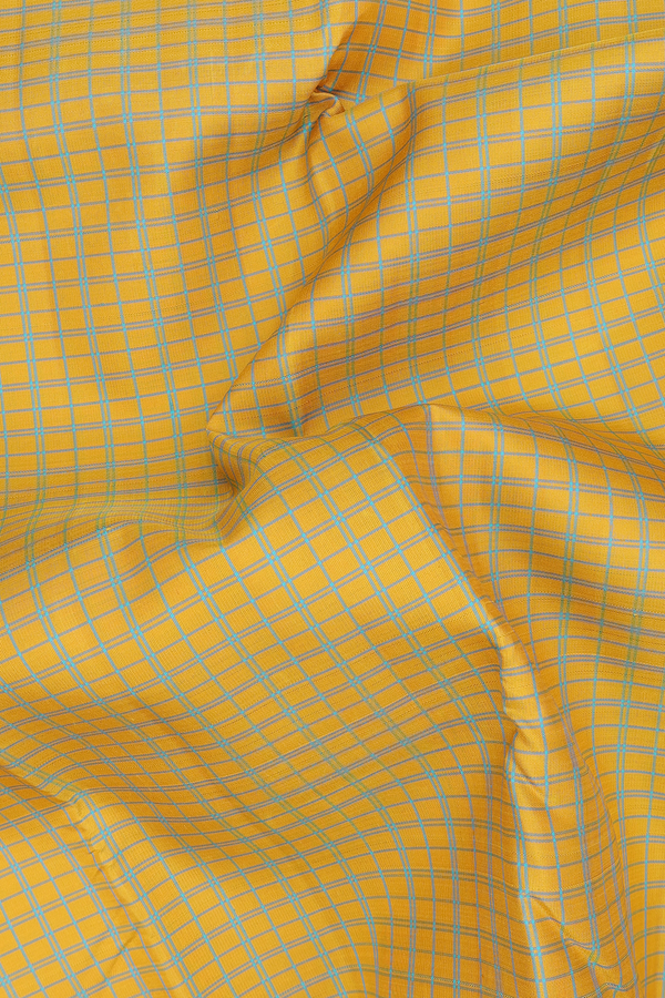 Kanchipuram Silk Saree In Yellow With Checks Design