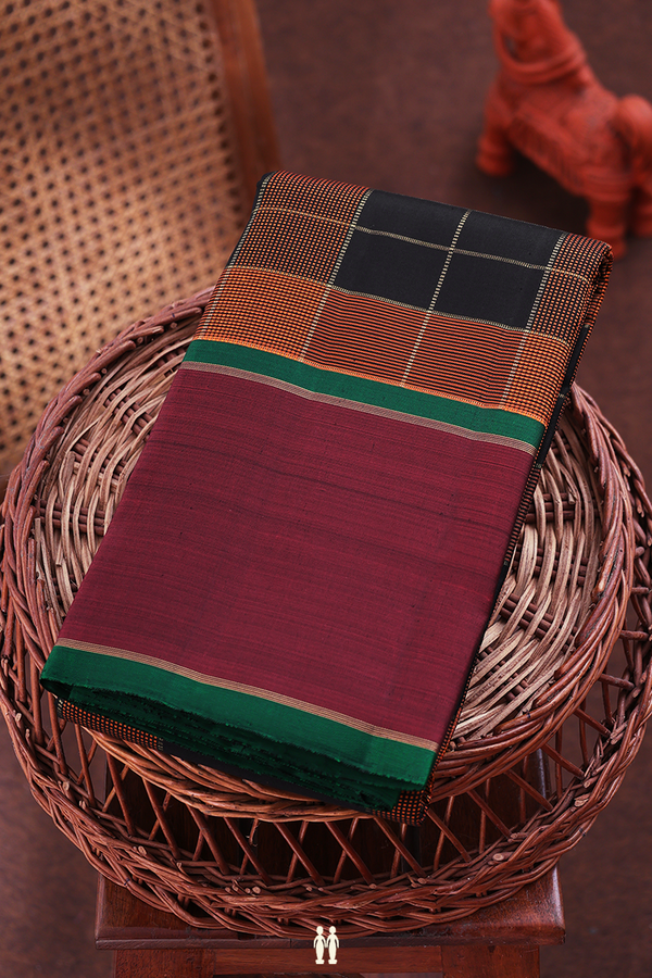 Kanchipuram Silk Saree In Black With Checks Design