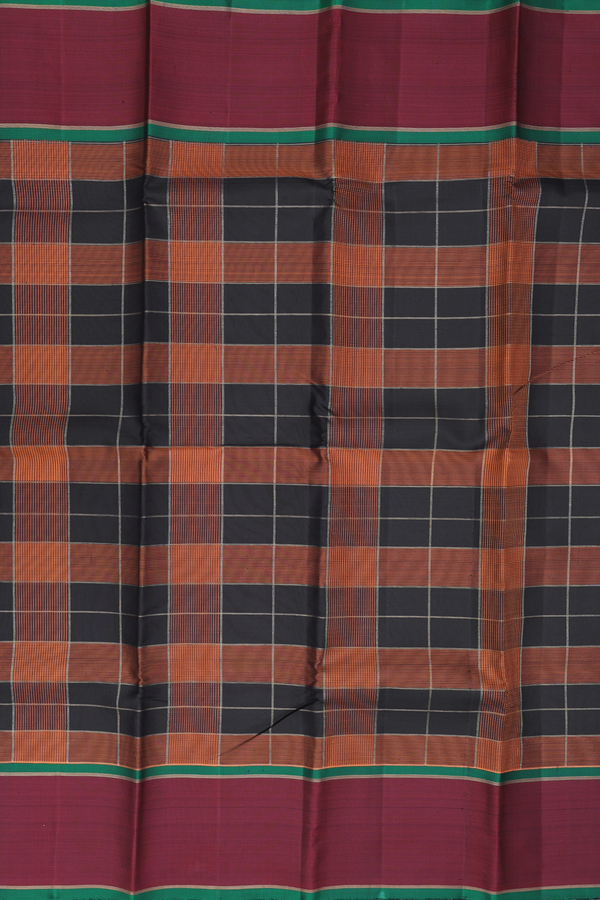 Kanchipuram Silk Saree In Black With Checks Design