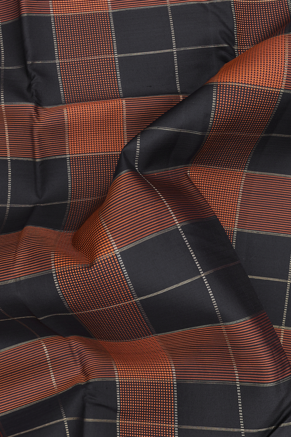 Kanchipuram Silk Saree In Black With Checks Design