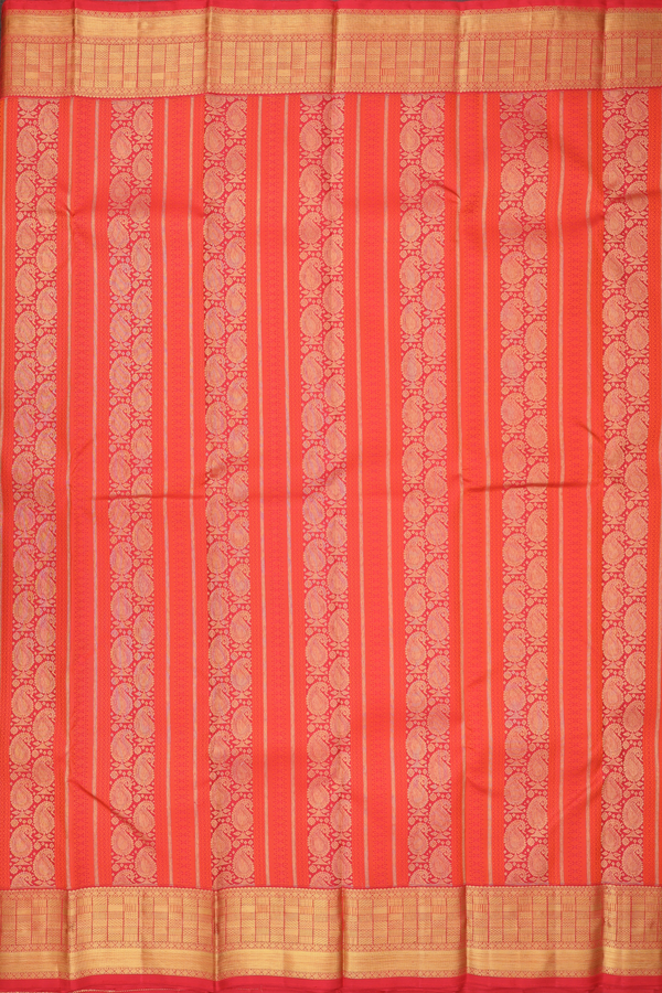 Kanchipuram Silk Saree In Red With Paisley Design