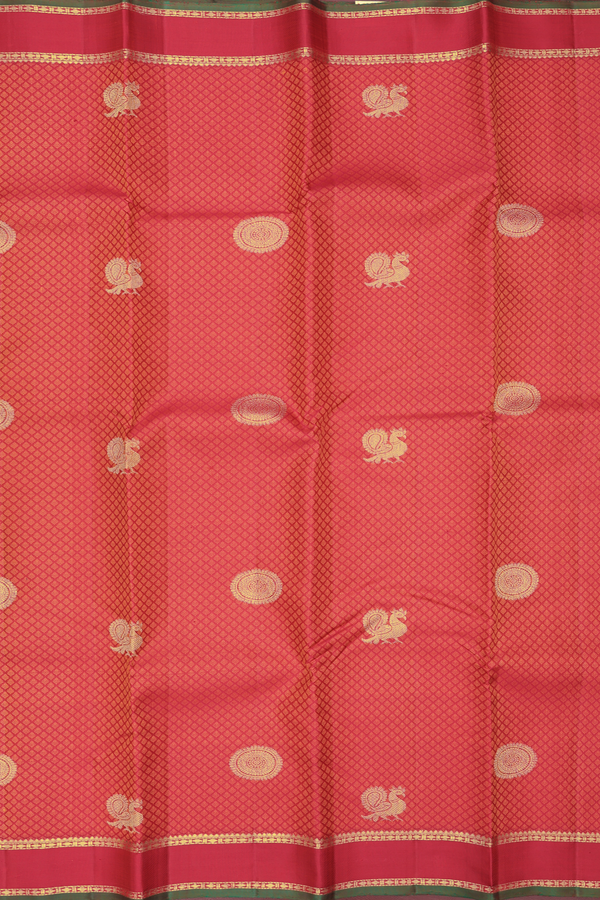 Kanchipuram Silk Saree In Red With Jacquard Pattern