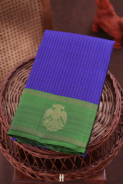 Kanchipuram Silk Saree In Royal Blue With Checks Design