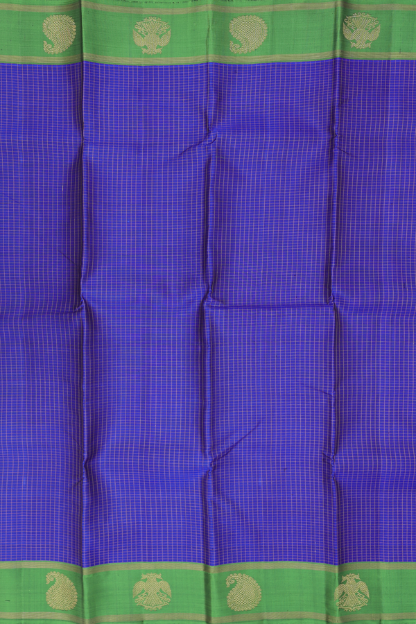 Kanchipuram Silk Saree In Royal Blue With Checks Design