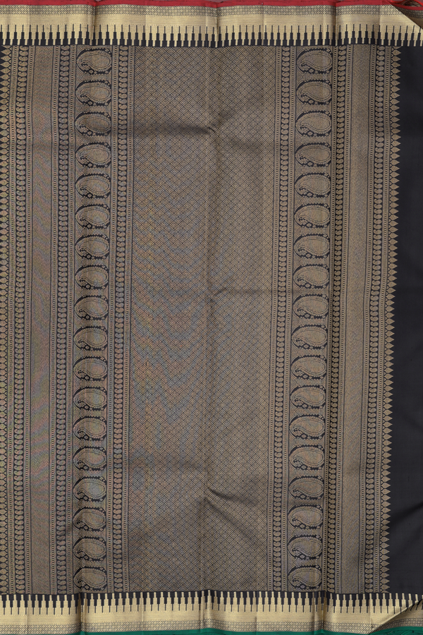 Kanchipuram Silk Saree In Black With Floral Motifs