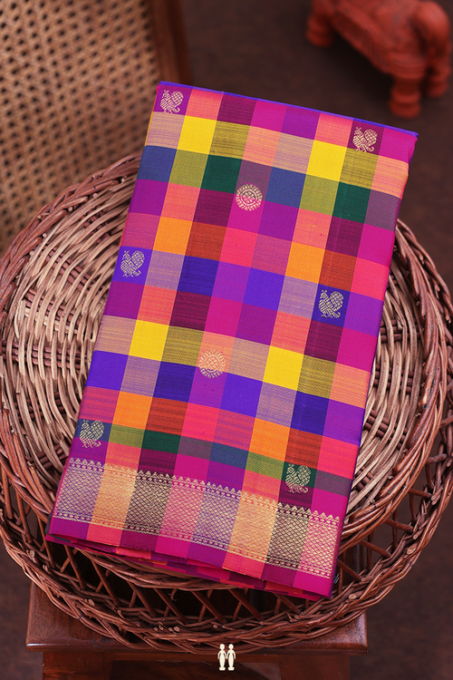 Kanchipuram Silk Saree In Multicolor With Checks Design