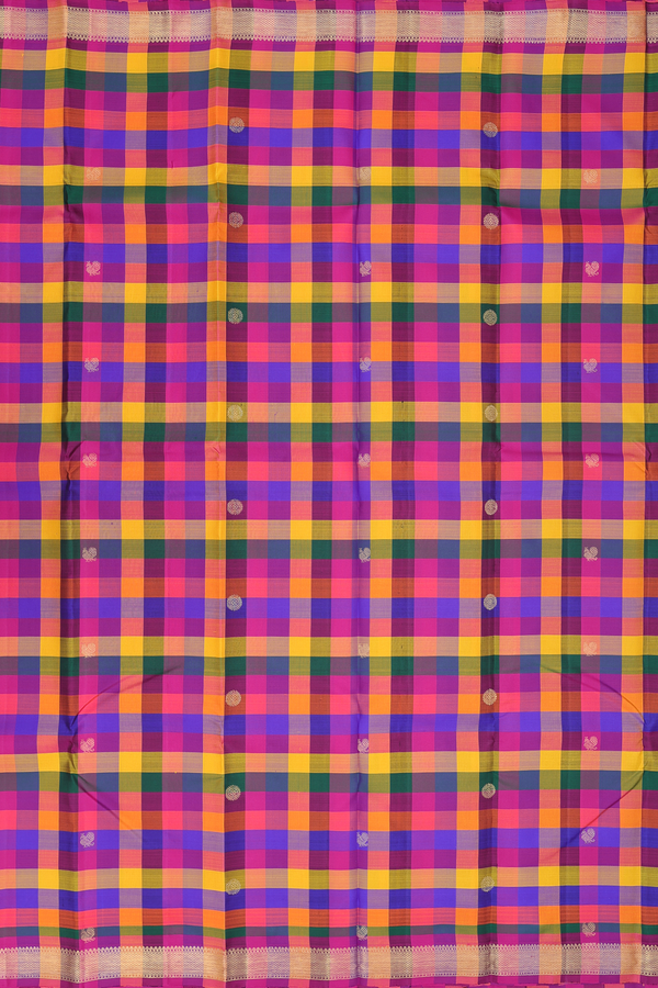 Kanchipuram Silk Saree In Multicolor With Checks Design