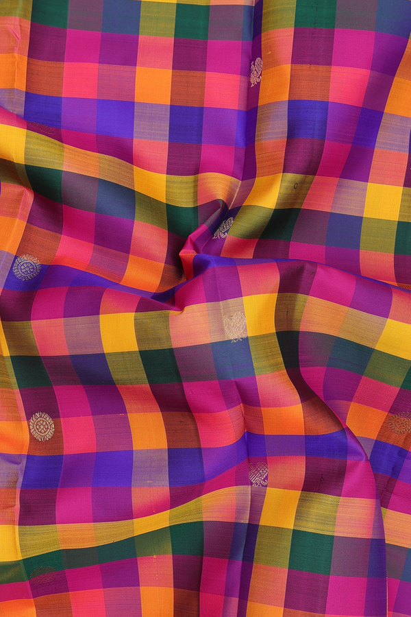 Kanchipuram Silk Saree In Multicolor With Checks Design