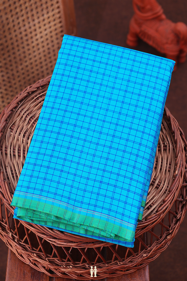 Kanchipuram Silk Saree In Blue With Checks Design