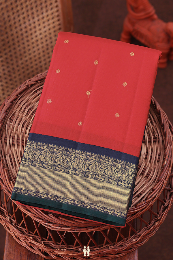 Kanchipuram Silk Saree In Red With Floral Buttis