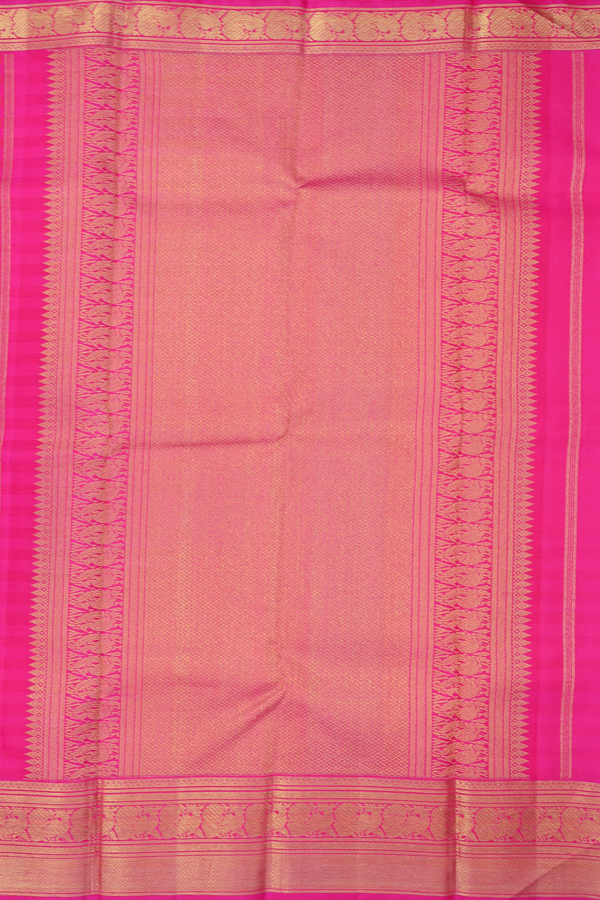 Kanchipuram Silk Saree In Pink And Orange With Stripes Design