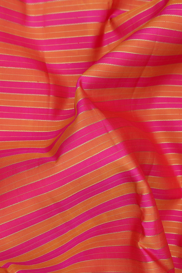 Kanchipuram Silk Saree In Pink And Orange With Stripes Design