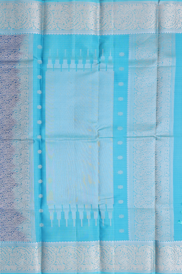 Kanchipuram Silk Saree In Dark Teal Blue With Stripes Design