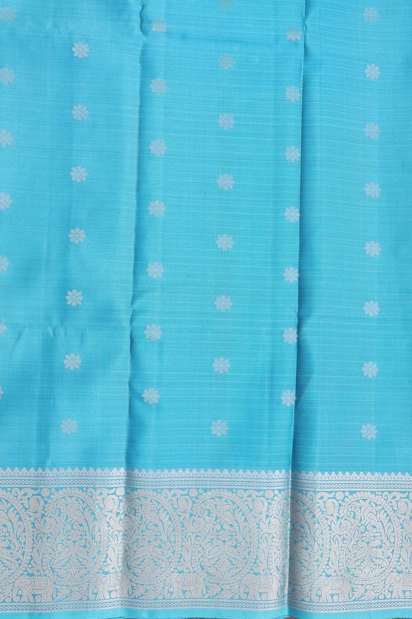Kanchipuram Silk Saree In Dark Teal Blue With Stripes Design