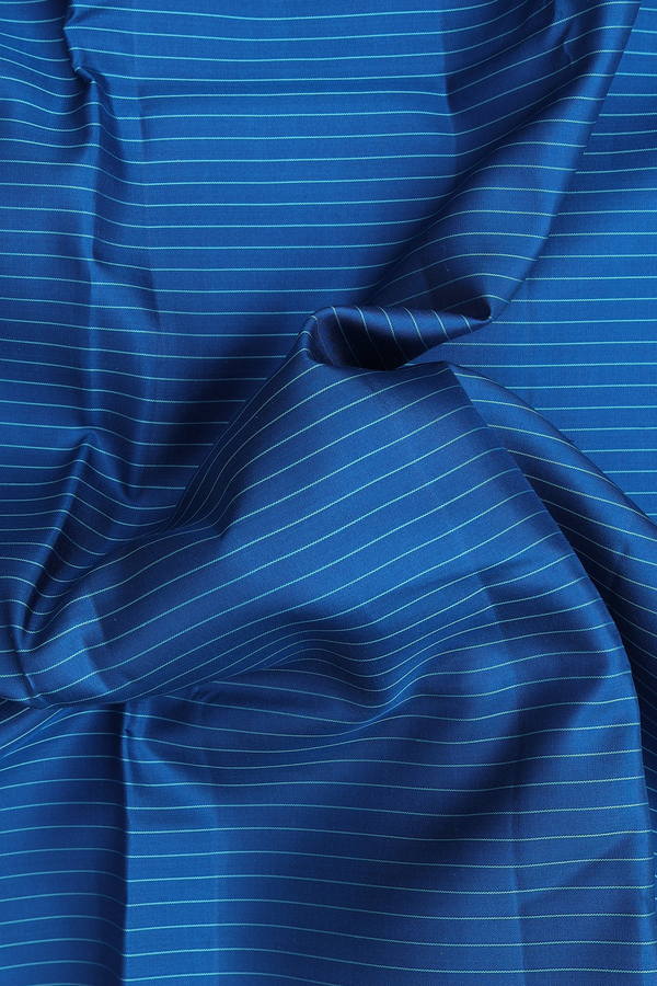 Kanchipuram Silk Saree In Dark Teal Blue With Stripes Design
