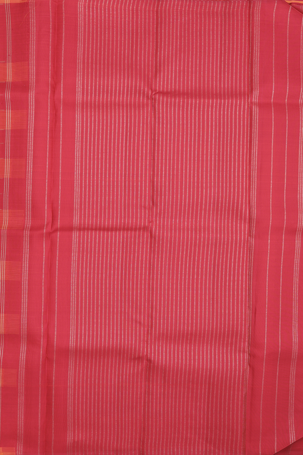 Kanchipuram Silk Saree In Red And Orange With Checks Design