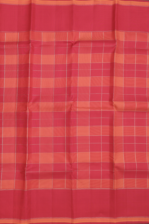 Kanchipuram Silk Saree In Red And Orange With Checks Design