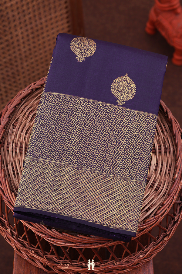 Kanchipuram Silk Saree In Regal Purple With Zari Buttas