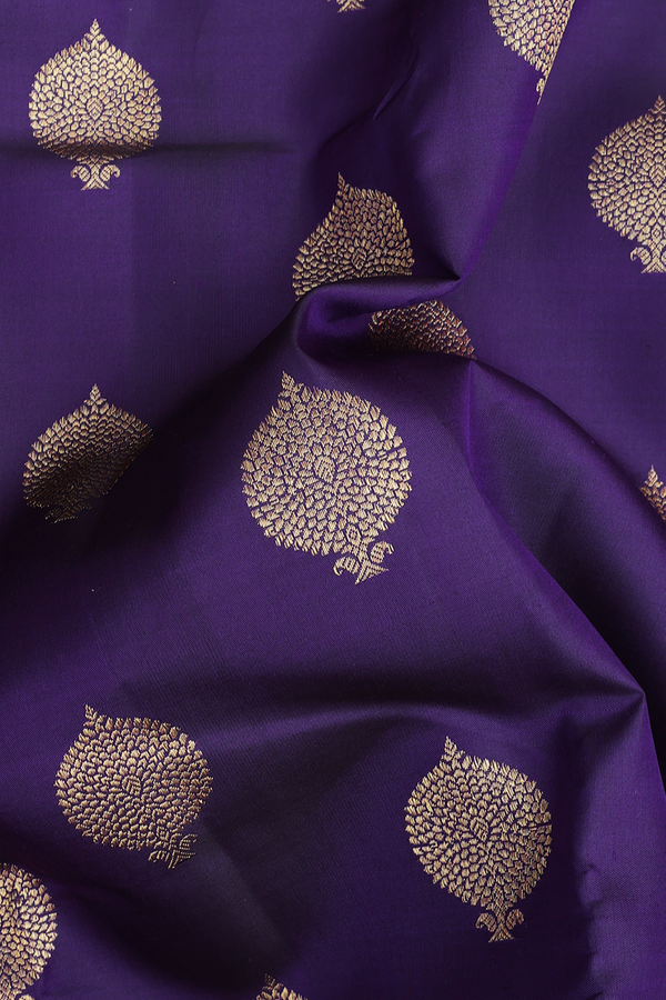 Kanchipuram Silk Saree In Regal Purple With Zari Buttas