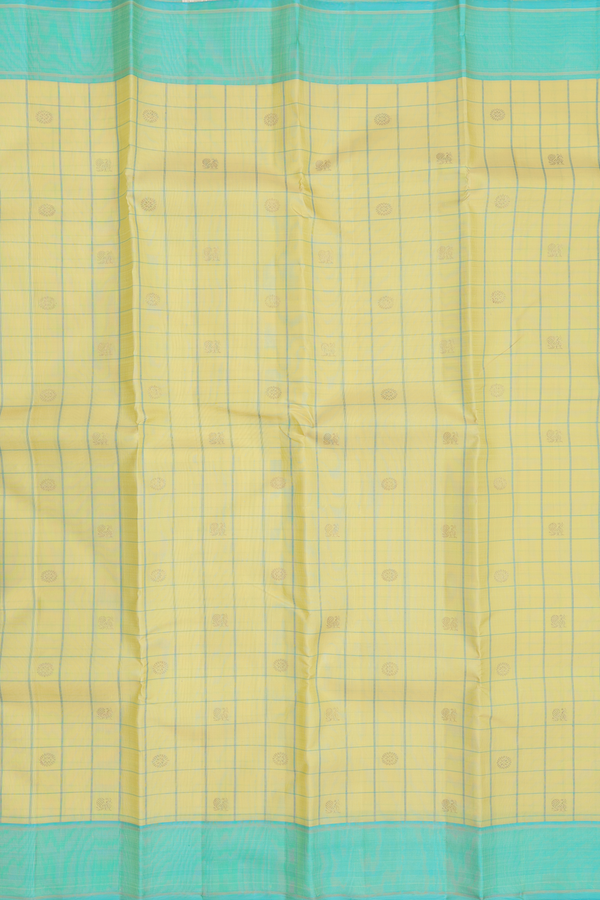 Kanchipuram Silk Saree In Light Yellow With Checks Design