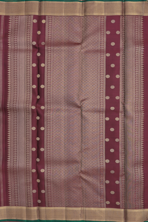 Kanchipuram Silk Saree In Dark Burgundy With Rudraksh Buttas