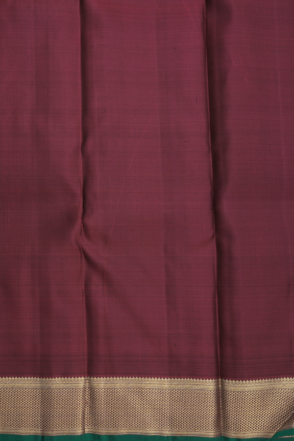 Kanchipuram Silk Saree In Dark Burgundy With Rudraksh Buttas