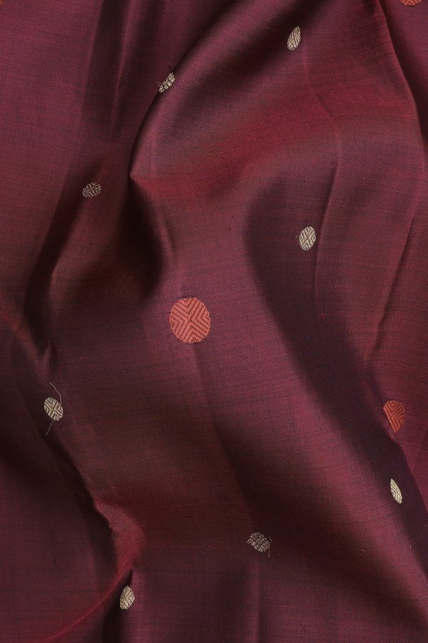 Kanchipuram Silk Saree In Dark Burgundy With Rudraksh Buttas