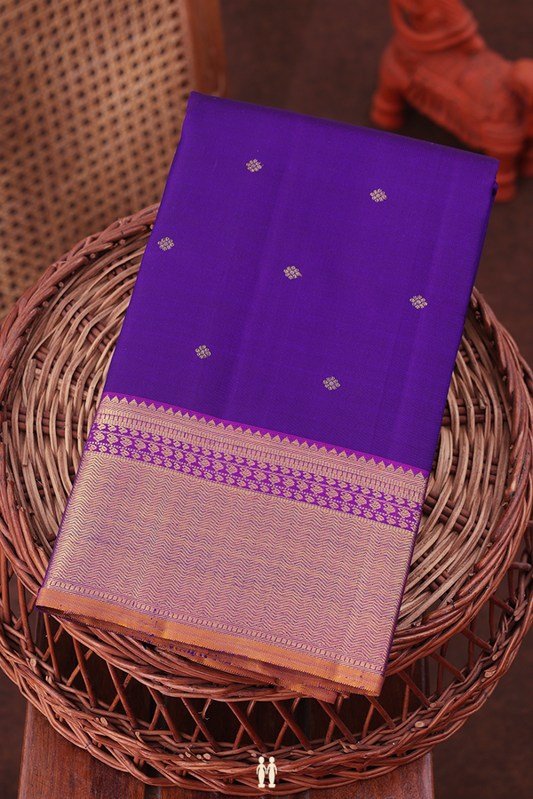Kanchipuram Silk Saree In Deep Purple With Floral Buttis