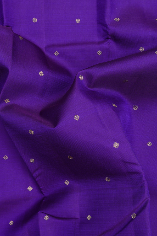 Kanchipuram Silk Saree In Deep Purple With Floral Buttis