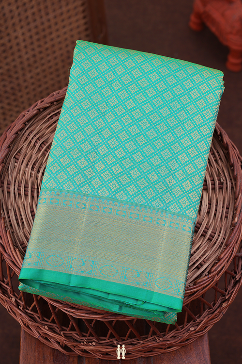 Kanchipuram Silk Saree In Aqua Green With Jacquard Pattern