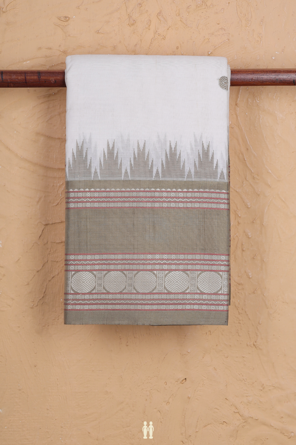 Kanchi Cotton Saree In Off White With Rudraksh Buttas